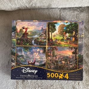 Disney Thomas Kinkade Puzzle 4 500 Piece Puzzles Mickey Pooh Tangled Lady Tramp
